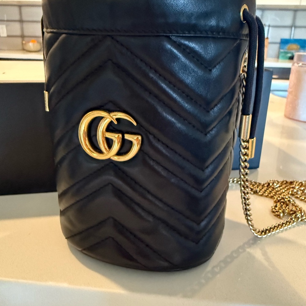 Gucci Black and Gold Crossbody Bag with Chevron Pattern